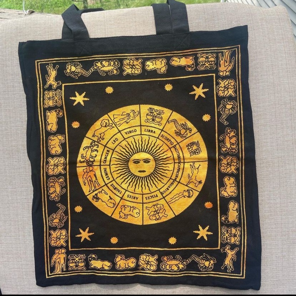 Yellow astrology zodiac reusable tote bag